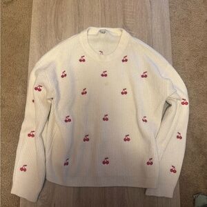 Cherry Patterned White Sweater